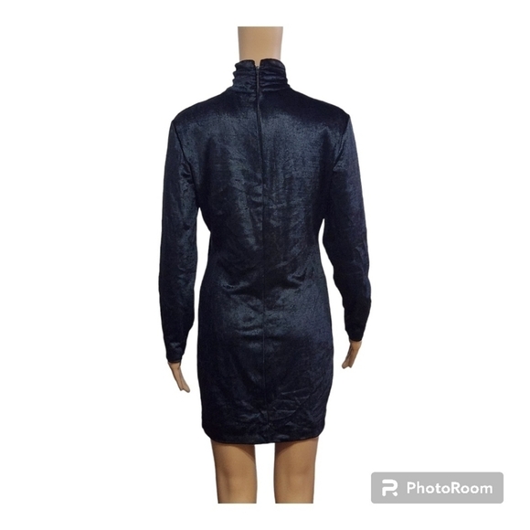 Vintage Ingrid Black Velvet  Bodycon Mock Neck Mini Dress - Picture 2 of 11